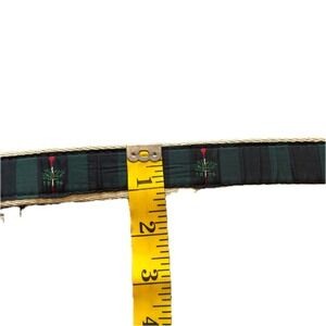 YRI Vintage Pine Tree Canvas Leather Belt Mens Green Blue Stripe Brass 44.5in